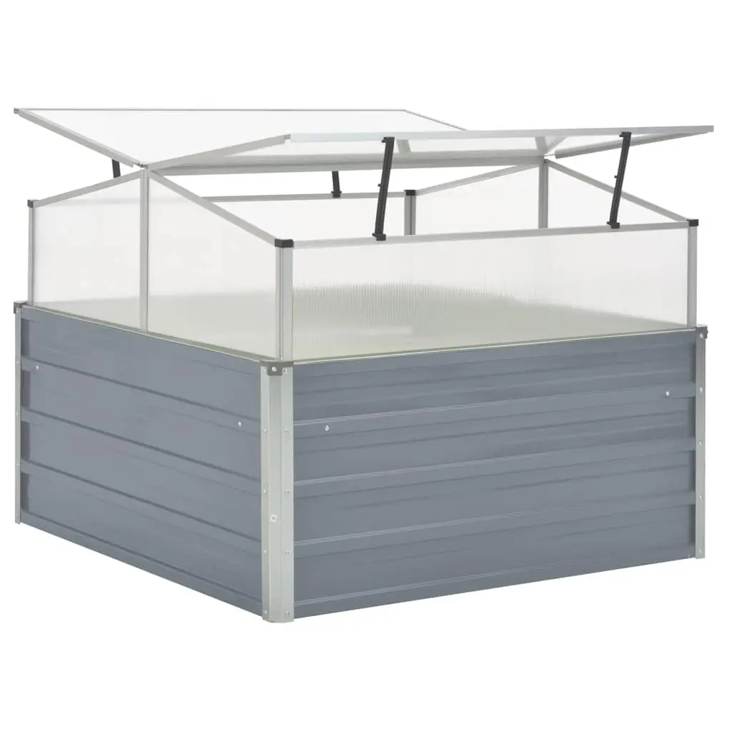 Greenhouse Galvanised Steel PC Square 100x100x85 cm Garden Plant Shelter Grey