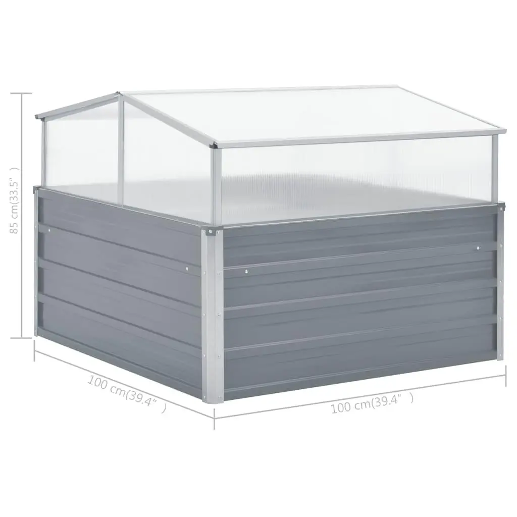 Greenhouse Galvanised Steel PC Square 100x100x85 cm Garden Plant Shelter Grey
