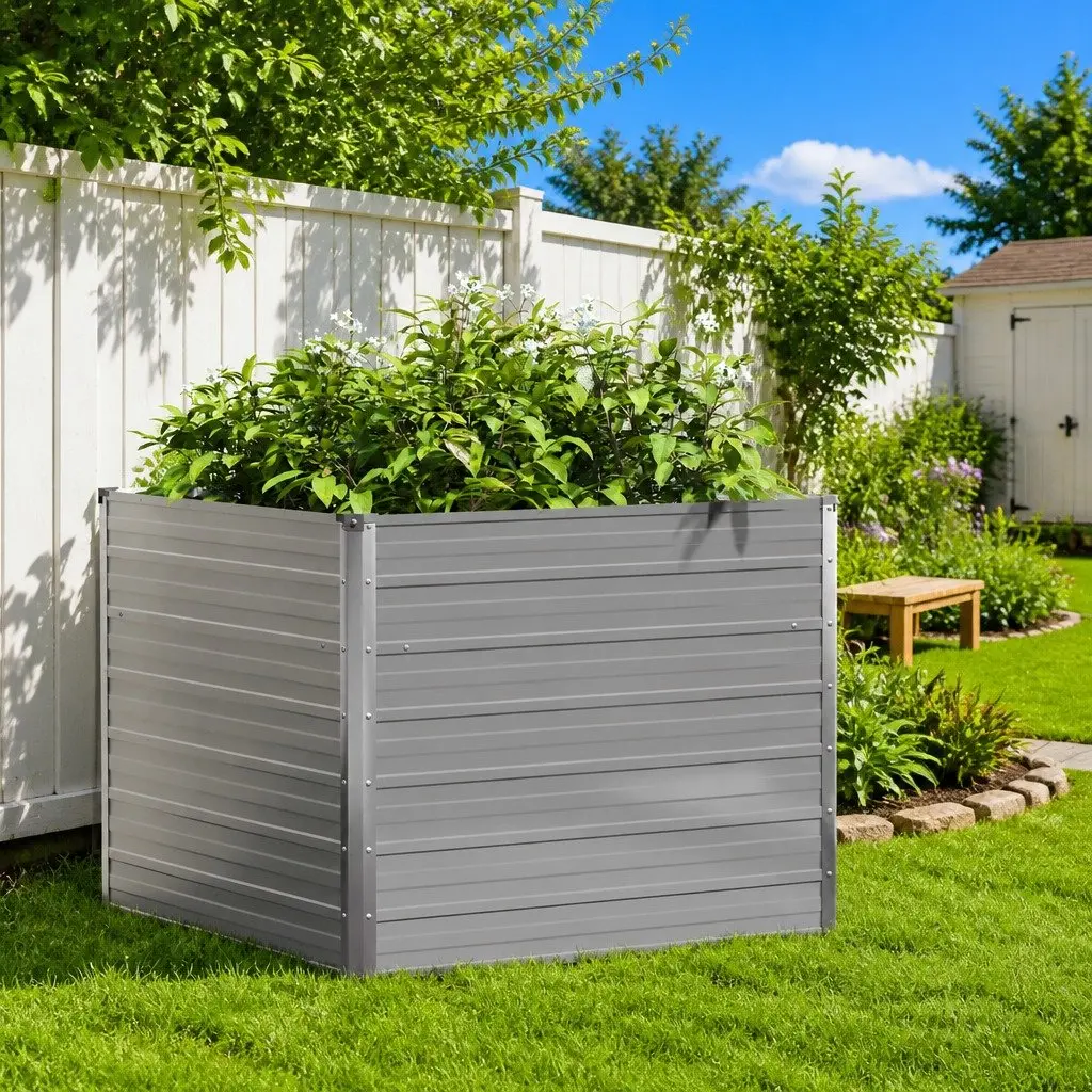 Raised Garden Bed Galvanised Steel 100x100x77 cm