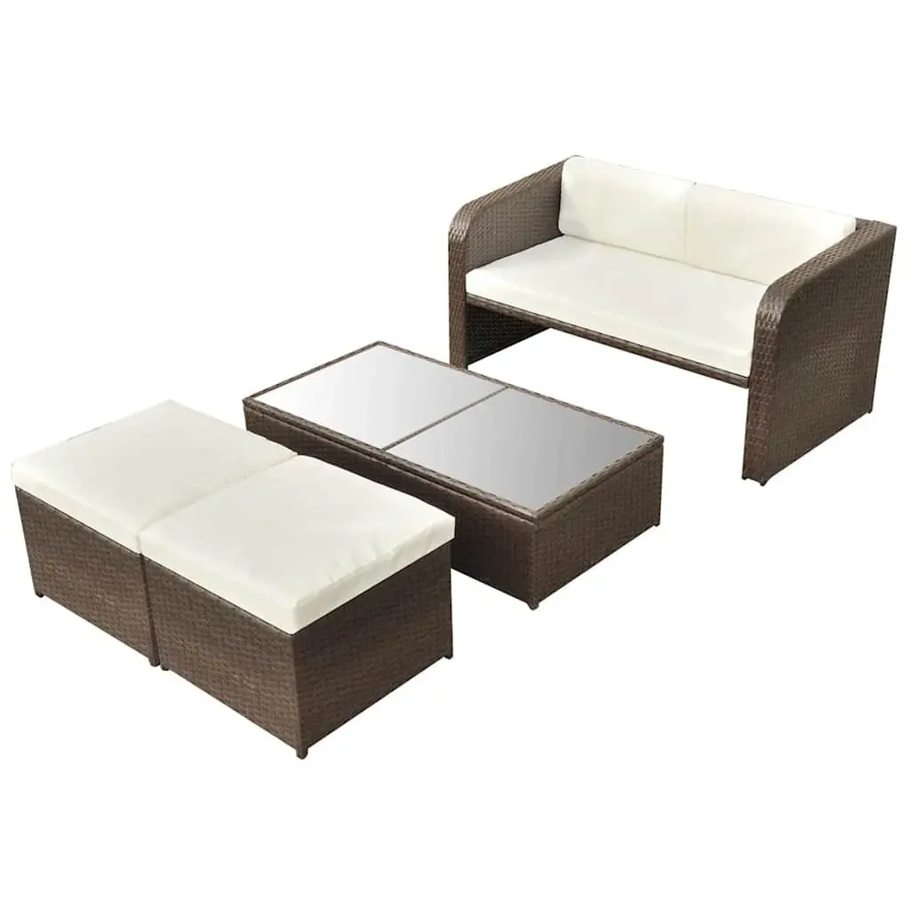 4 Piece Garden Lounge Set Outdoor Furniture Poly Rattan Sofa Coffee Table Stools