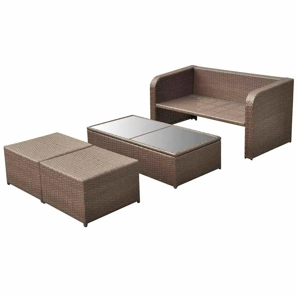 4 Piece Garden Lounge Set Outdoor Furniture Poly Rattan Sofa Coffee Table Stools