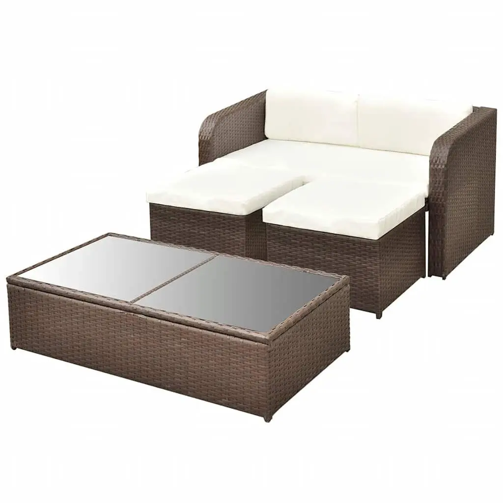 4 Piece Garden Lounge Set Outdoor Furniture Poly Rattan Sofa Coffee Table Stools