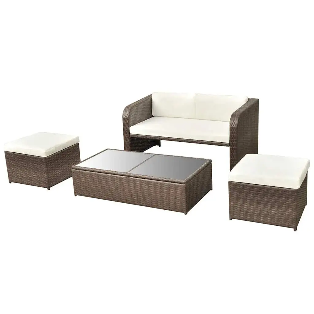 4 Piece Garden Lounge Set Outdoor Furniture Poly Rattan Sofa Coffee Table Stools