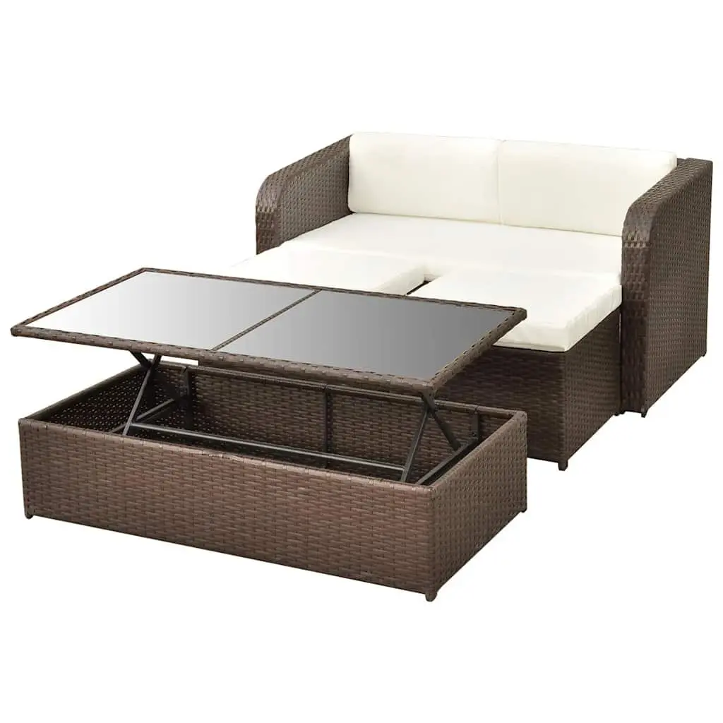 4 Piece Garden Lounge Set Outdoor Furniture Poly Rattan Sofa Coffee Table Stools