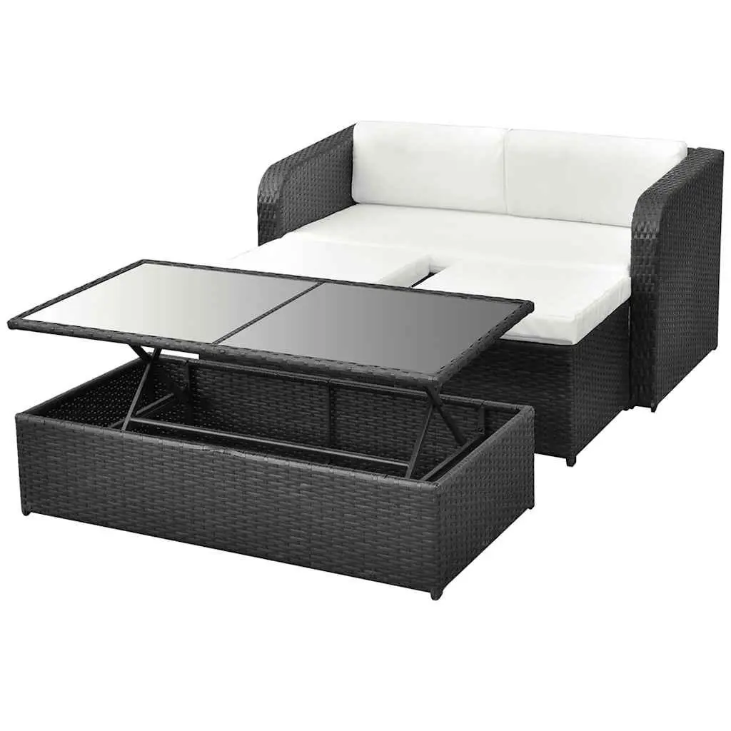 Garden Lounge Set Outdoor Furniture with Lift-Up Coffee Table and Cushions 4 Piece