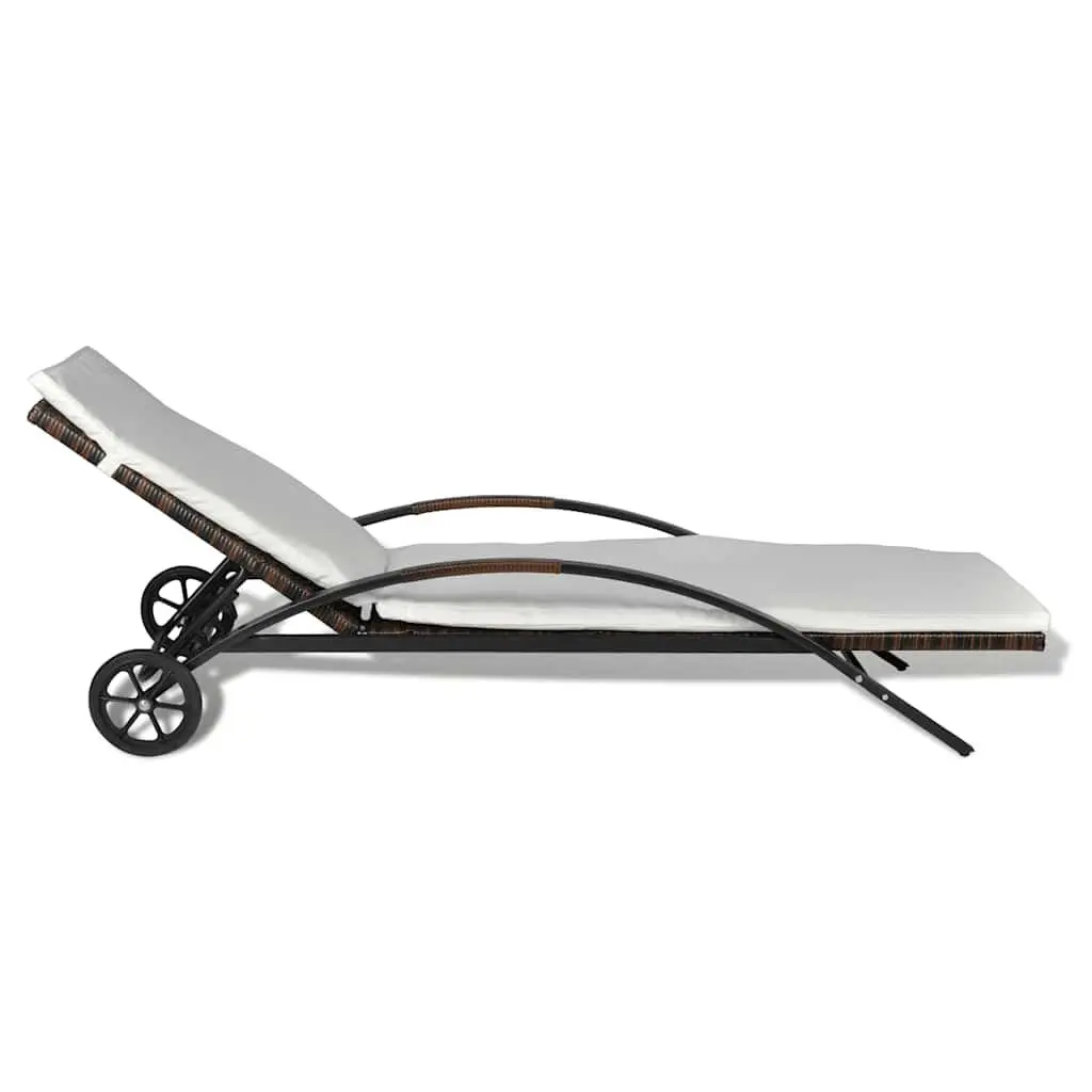 Sun Lounger Adjustable Backrest with Cushion Wheels Rattan Outdoor Garden Patio Chair Bed