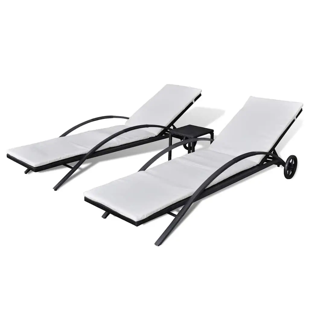 Sun Loungers Adjustable PE Rattan Black Outdoor Patio Garden Furniture Set 3 Piece