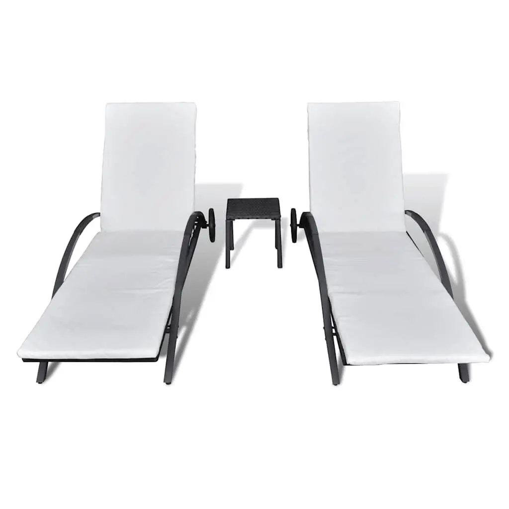 Sun Loungers Adjustable PE Rattan Black Outdoor Patio Garden Furniture Set 3 Piece