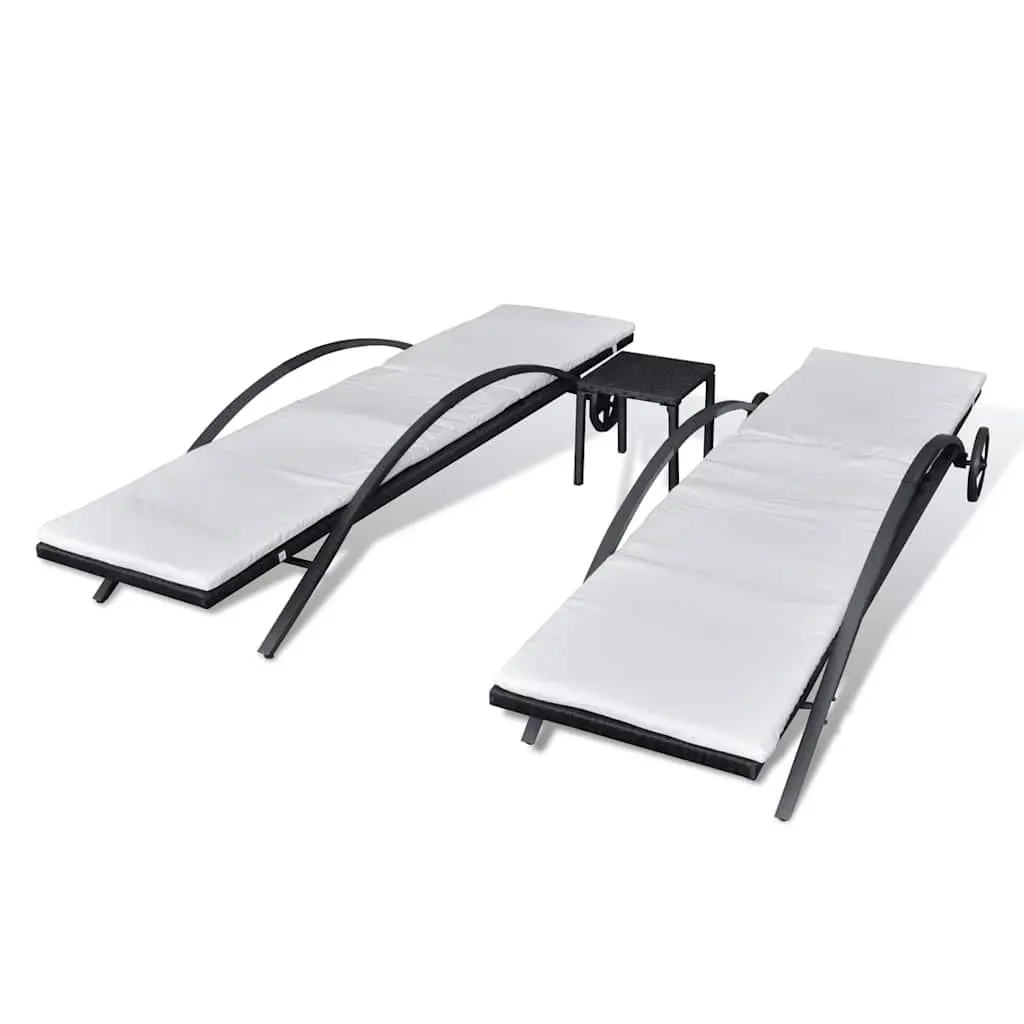 Sun Loungers Adjustable PE Rattan Black Outdoor Patio Garden Furniture Set 3 Piece