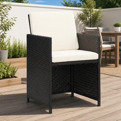 Friendly Black Rattan Dining Chairs with Cushions (2 Pcs)