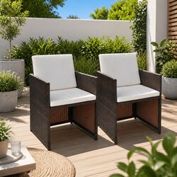 2 Pcs Brown Outdoor Dining Chairs with Cushions for Comfort