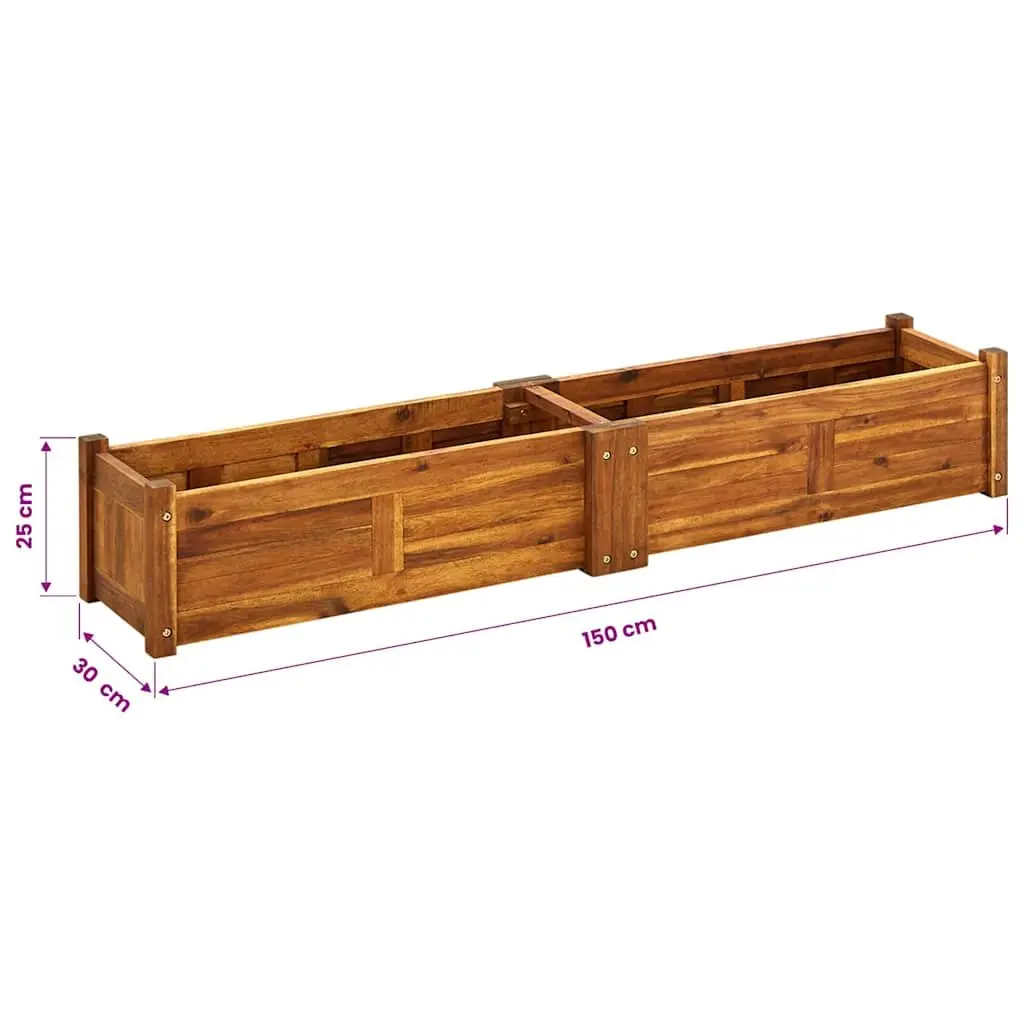 Wooden Raised Bed Planter Box Sturdy Acacia Wood 150x30x25cm