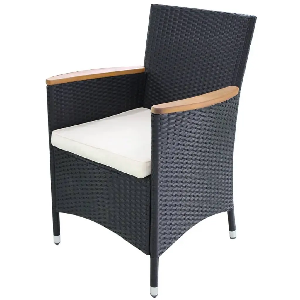 Outdoor Garden Chairs Poly Rattan Black 2 Piece Patio Seating with Cushions