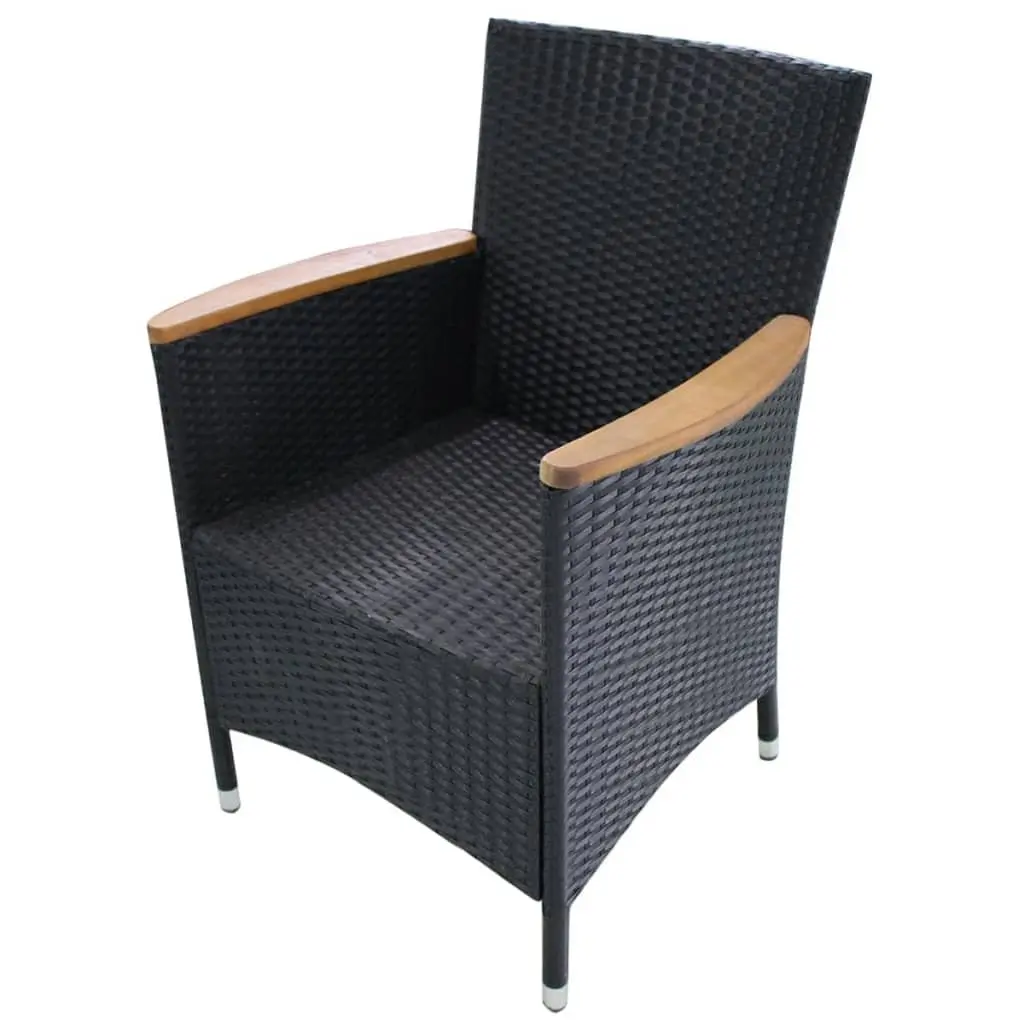 Outdoor Garden Chairs Poly Rattan Black 2 Piece Patio Seating with Cushions