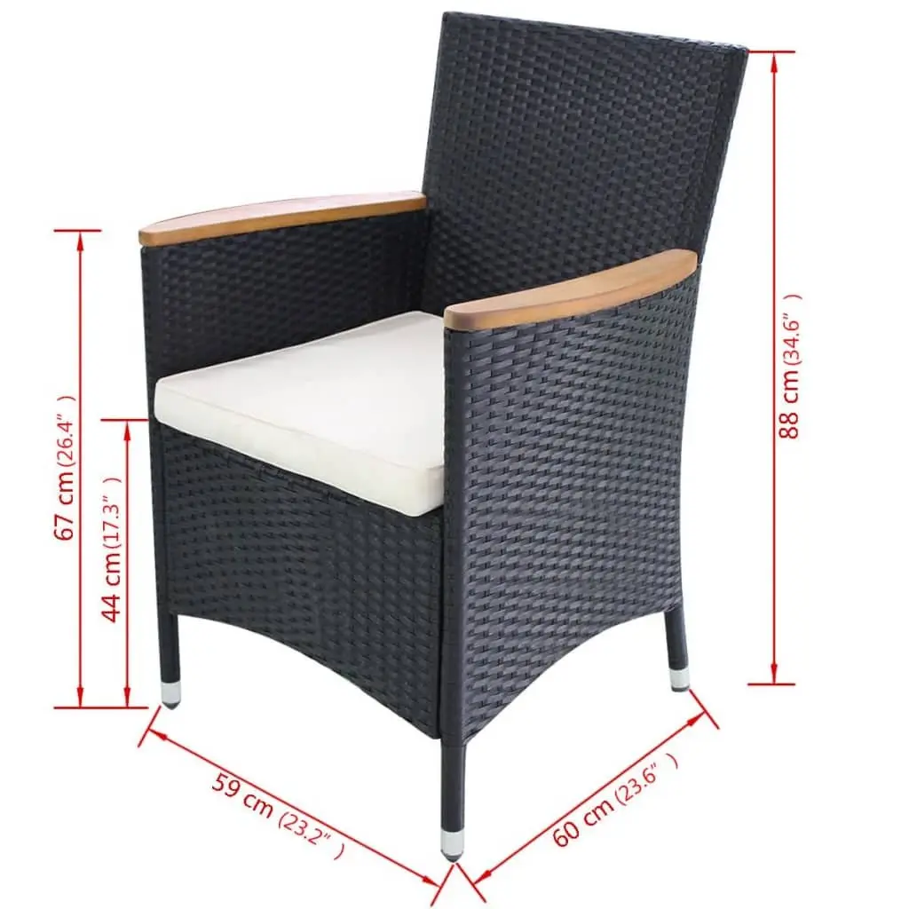 Outdoor Garden Chairs Poly Rattan Black 2 Piece Patio Seating with Cushions
