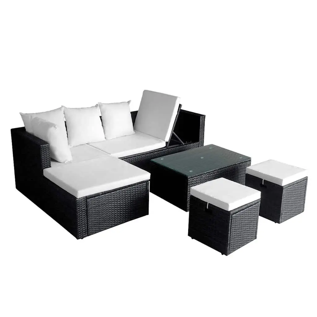 Garden Lounge Set Black 4 Piece Outdoor Furniture Corner Sofa with Cushions