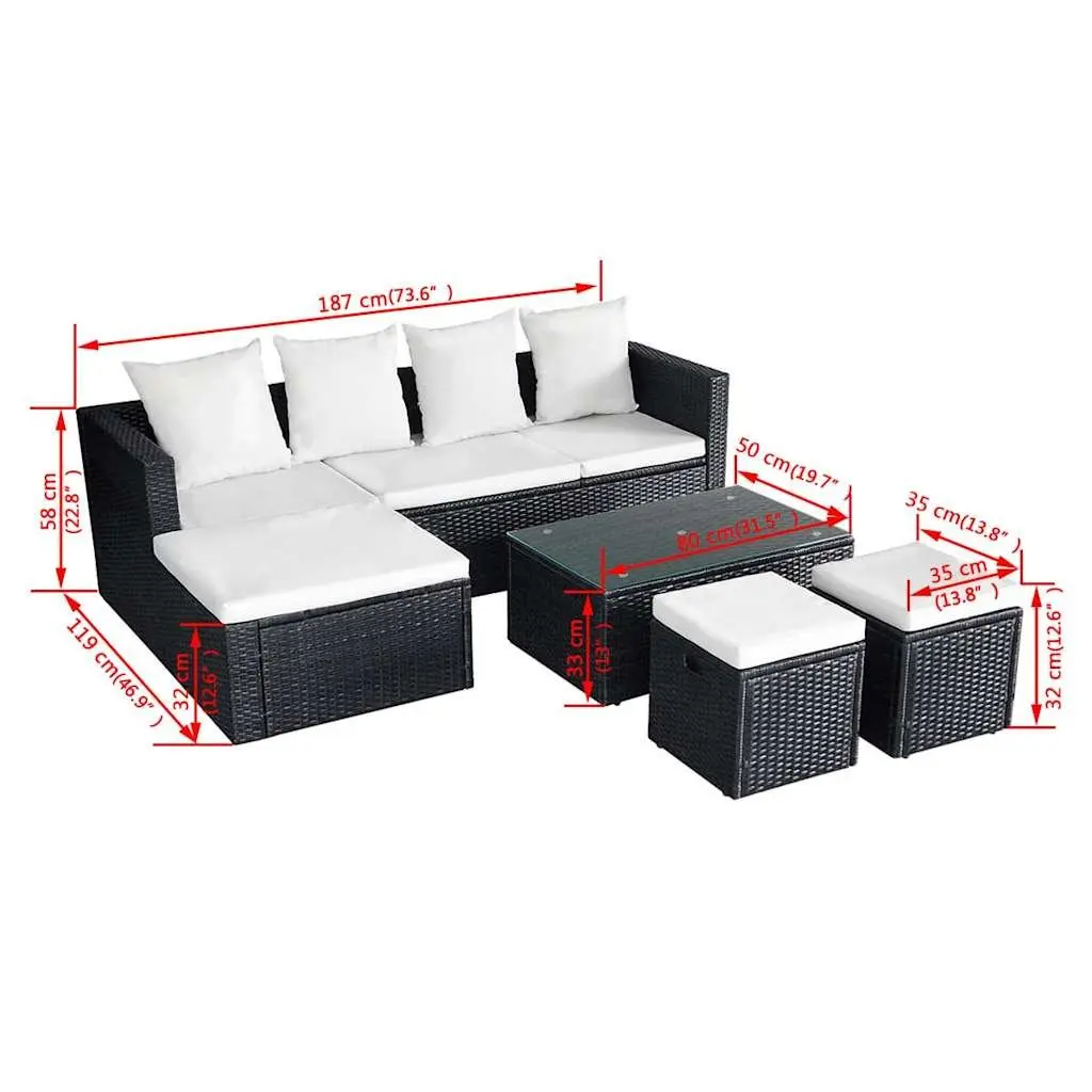 Garden Lounge Set Black 4 Piece Outdoor Furniture Corner Sofa with Cushions