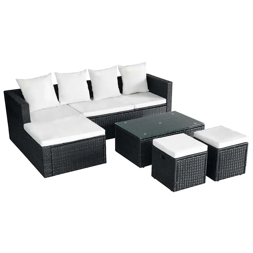 Garden Lounge Set Black 4 Piece Outdoor Furniture Corner Sofa with Cushions