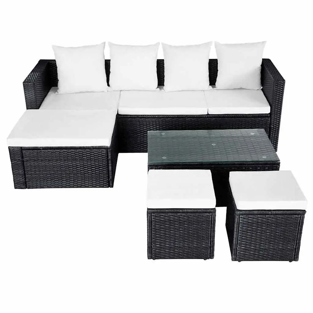 Garden Lounge Set Black 4 Piece Outdoor Furniture Corner Sofa with Cushions