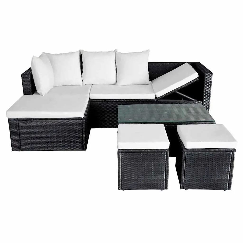Garden Lounge Set Black 4 Piece Outdoor Furniture Corner Sofa with Cushions