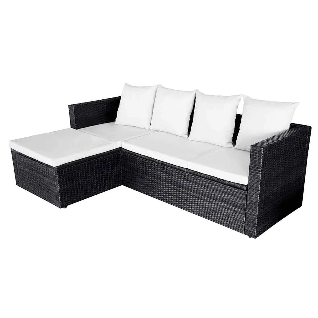Garden Lounge Set Black 4 Piece Outdoor Furniture Corner Sofa with Cushions