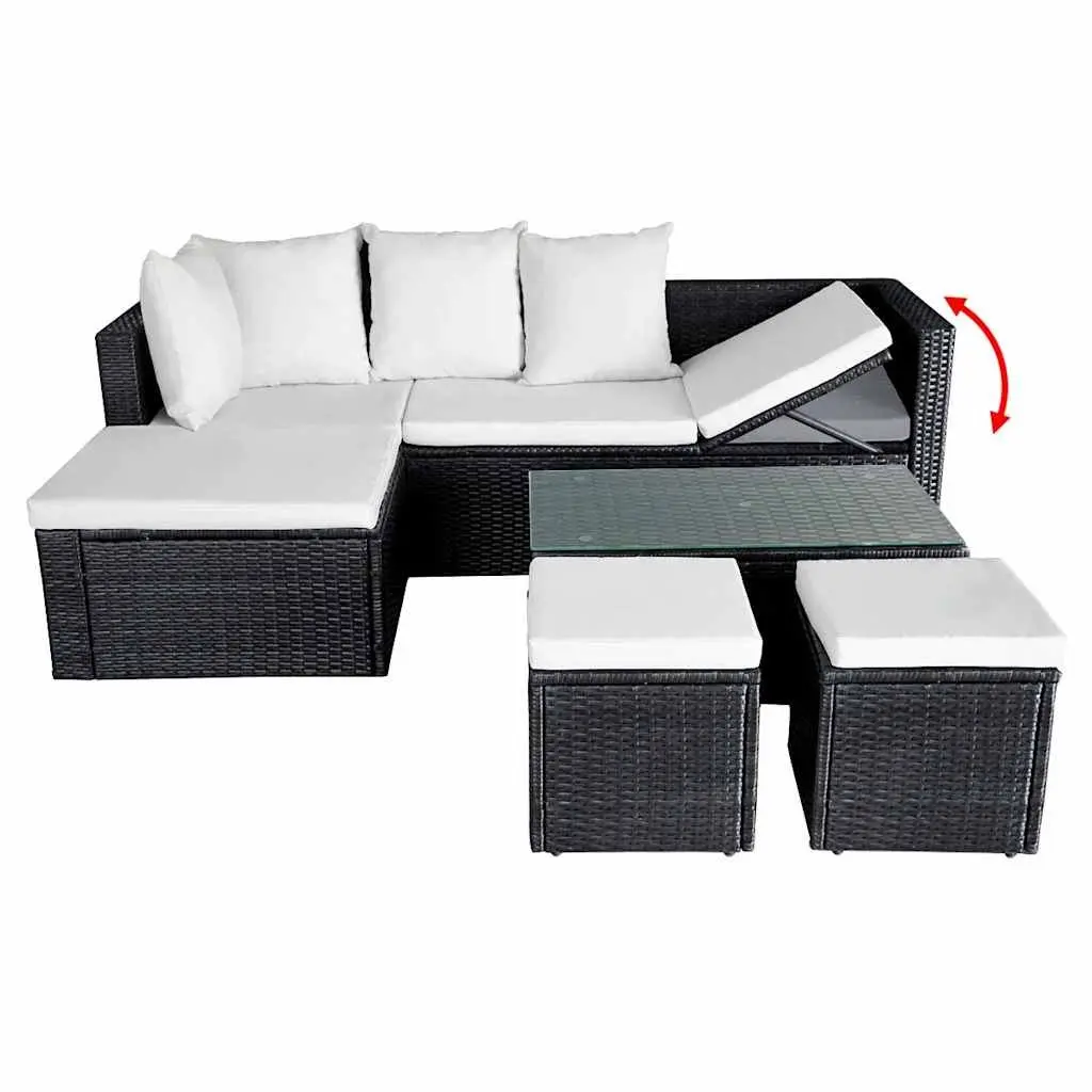 Garden Lounge Set Black 4 Piece Outdoor Furniture Corner Sofa with Cushions