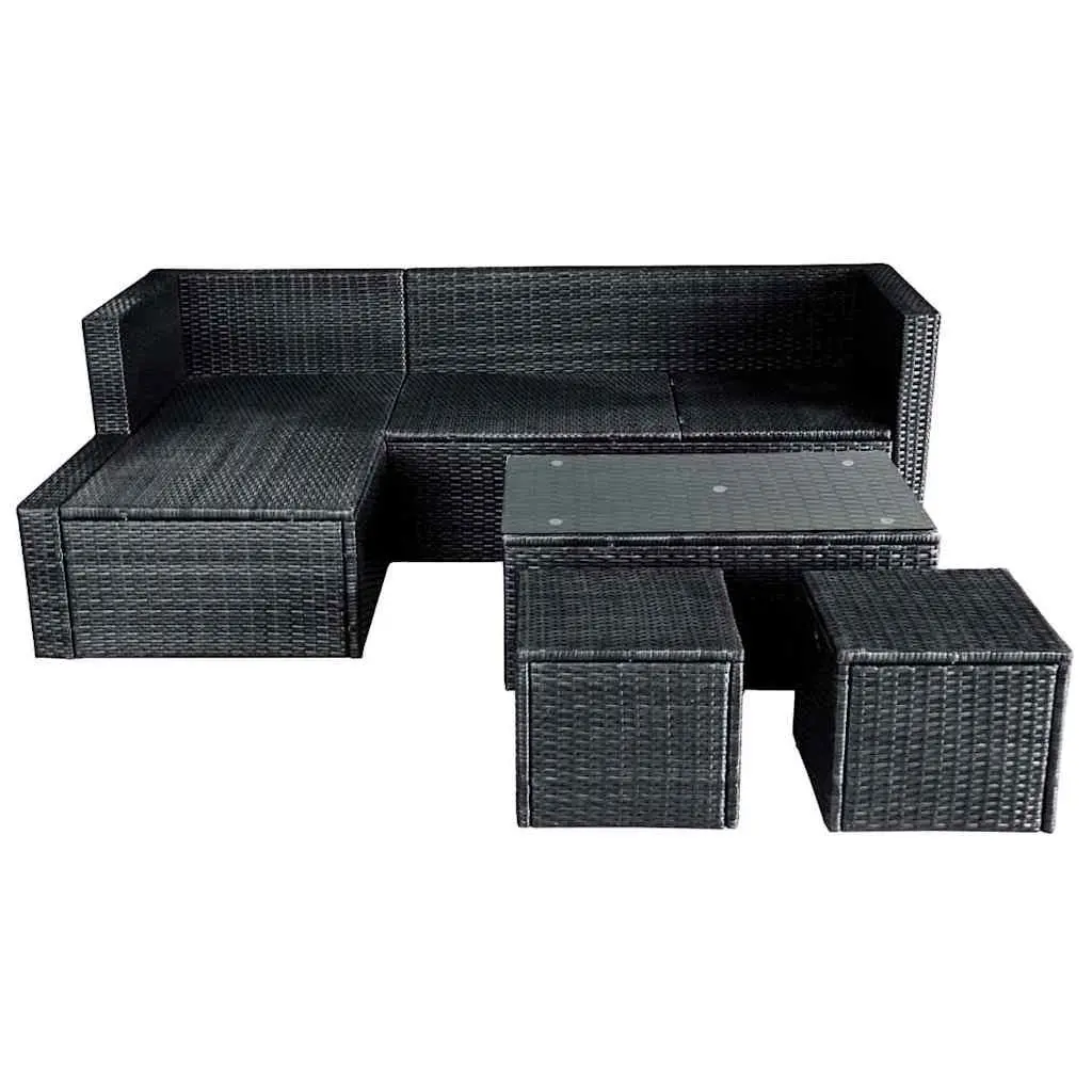 Garden Lounge Set Black 4 Piece Outdoor Furniture Corner Sofa with Cushions
