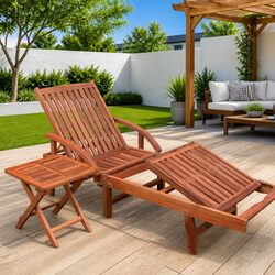 Sun Lounger with Side Table Solid Acacia Wood Outdoor Chaise Lounge Garden Patio