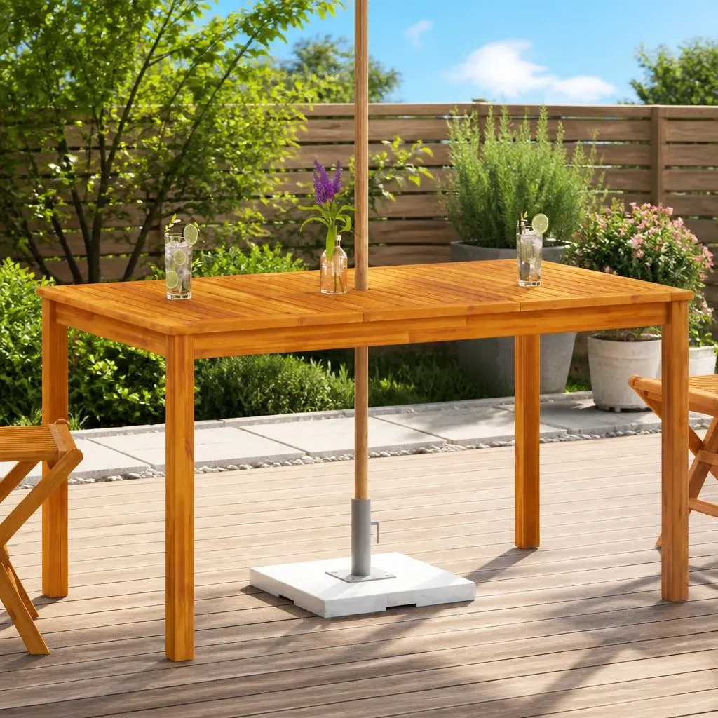 Outdoor Garden Dining Table 140x80x74cm Solid Acacia Wood Brown Patio Furniture