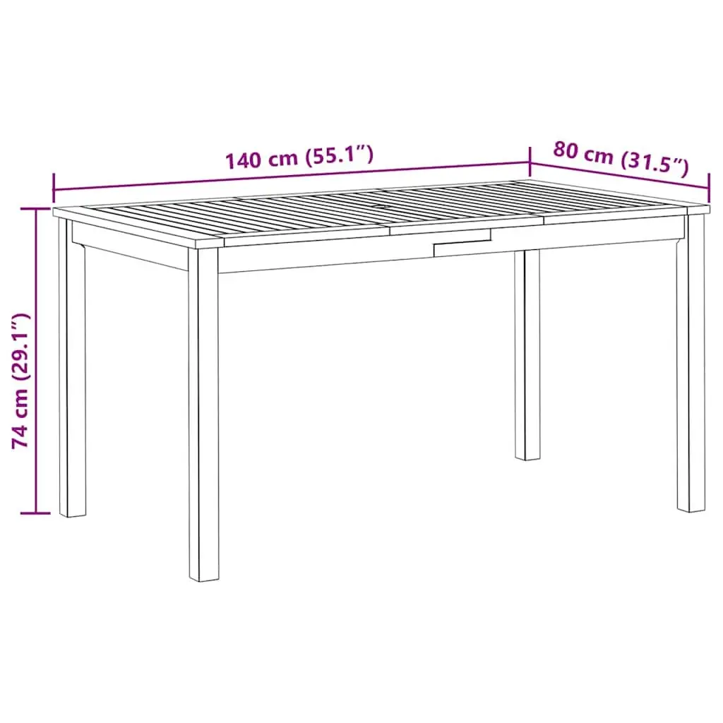 Outdoor Garden Dining Table 140x80x74cm Solid Acacia Wood Brown Patio Furniture