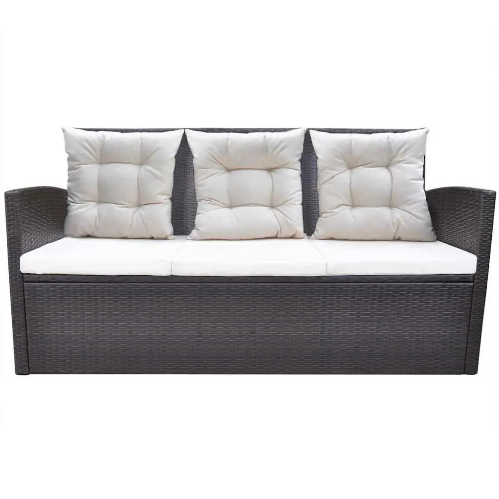 Rattan Outdoor Dining Set 7 Person Furniture with Cushions Glass Table Brown
