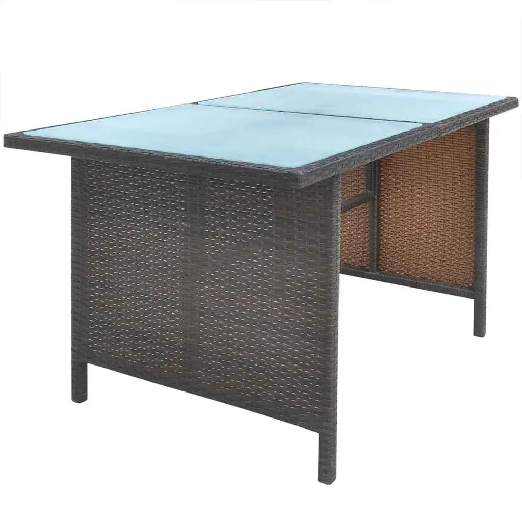 Rattan Outdoor Dining Set 7 Person Furniture with Cushions Glass Table Brown
