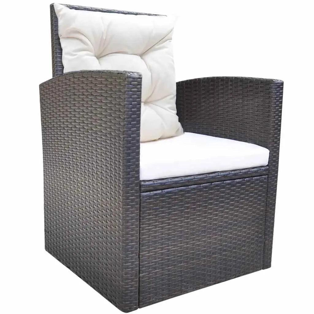 Rattan Outdoor Dining Set 7 Person Furniture with Cushions Glass Table Brown