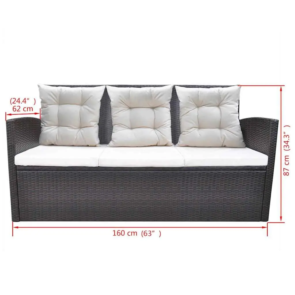 Rattan Outdoor Dining Set 7 Person Furniture with Cushions Glass Table Brown
