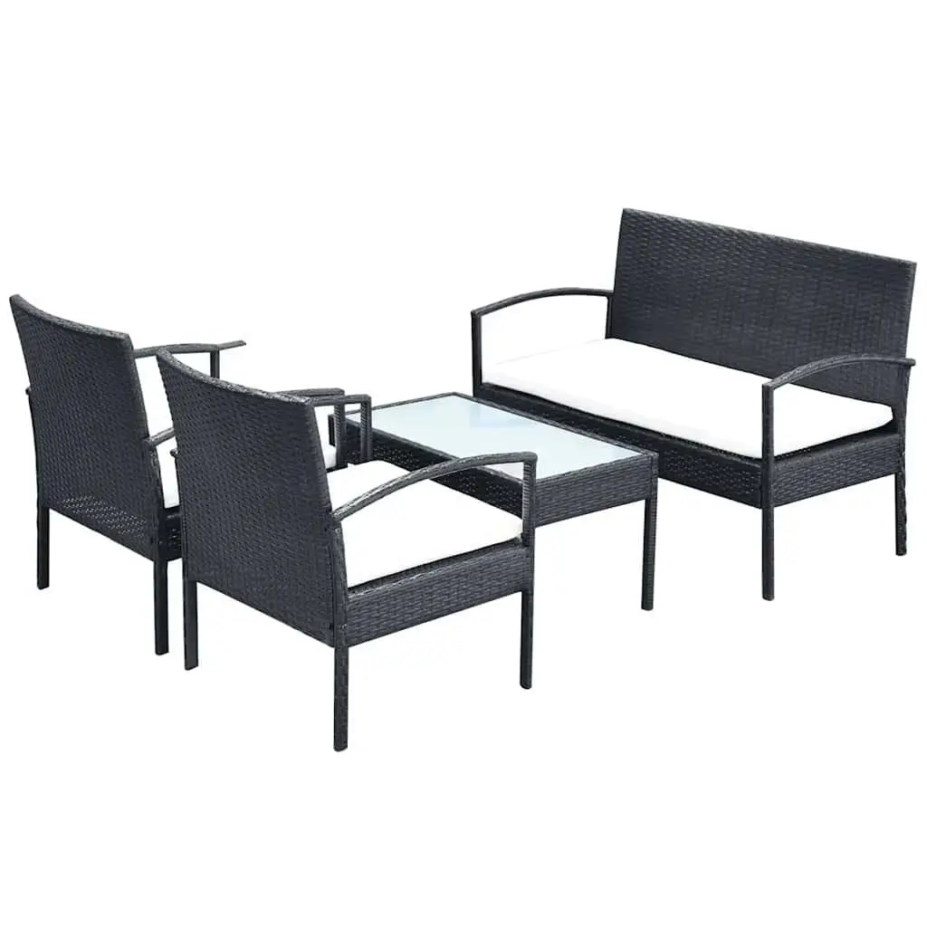Garden Lounge Set PE Rattan Weather-Resistant Black 4 Piece Outdoor Sofa Chairs Coffee Table