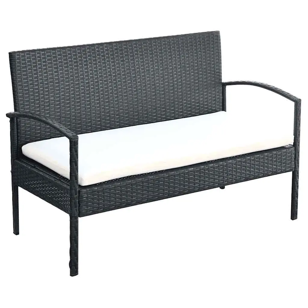 Garden Lounge Set PE Rattan Weather-Resistant Black 4 Piece Outdoor Sofa Chairs Coffee Table