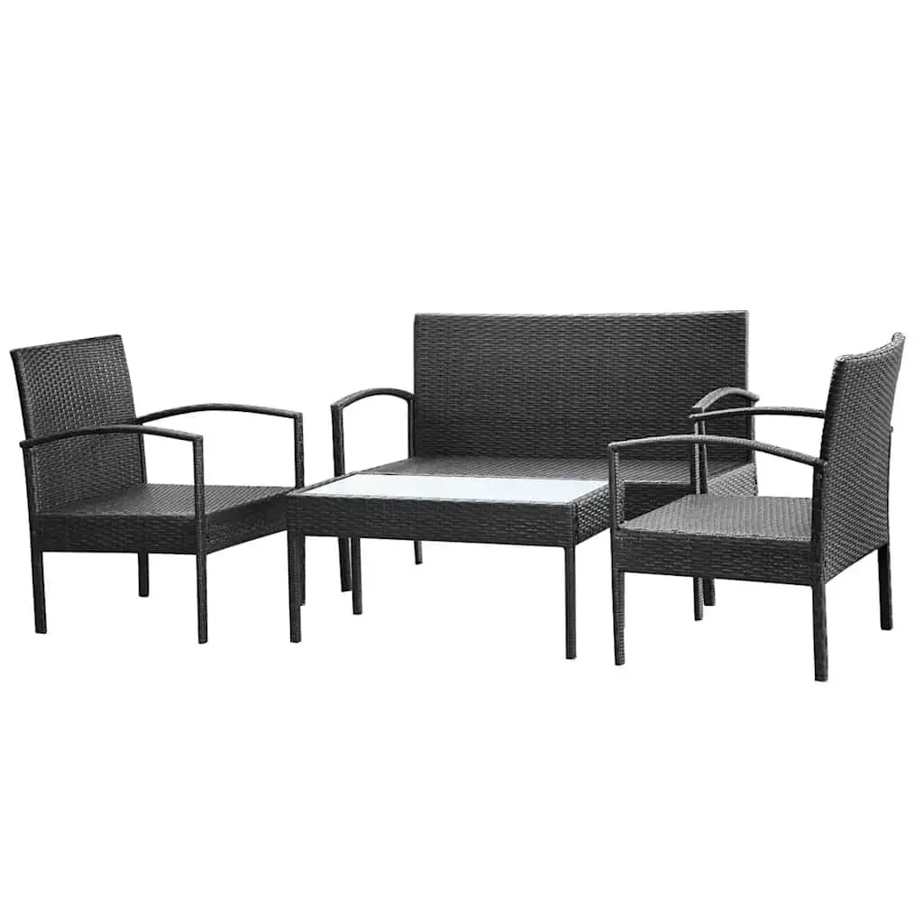 Garden Lounge Set PE Rattan Weather-Resistant Black 4 Piece Outdoor Sofa Chairs Coffee Table