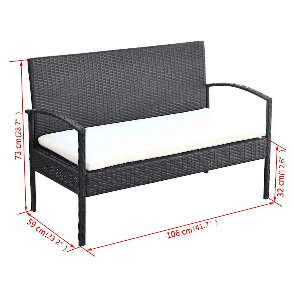 Garden Lounge Set PE Rattan Weather-Resistant Black 4 Piece Outdoor Sofa Chairs Coffee Table