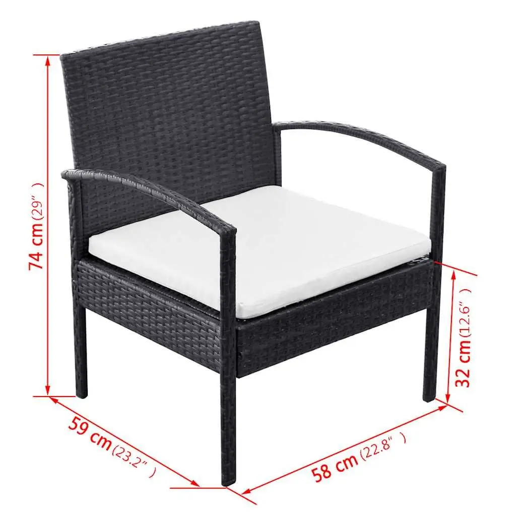 Garden Lounge Set PE Rattan Weather-Resistant Black 4 Piece Outdoor Sofa Chairs Coffee Table