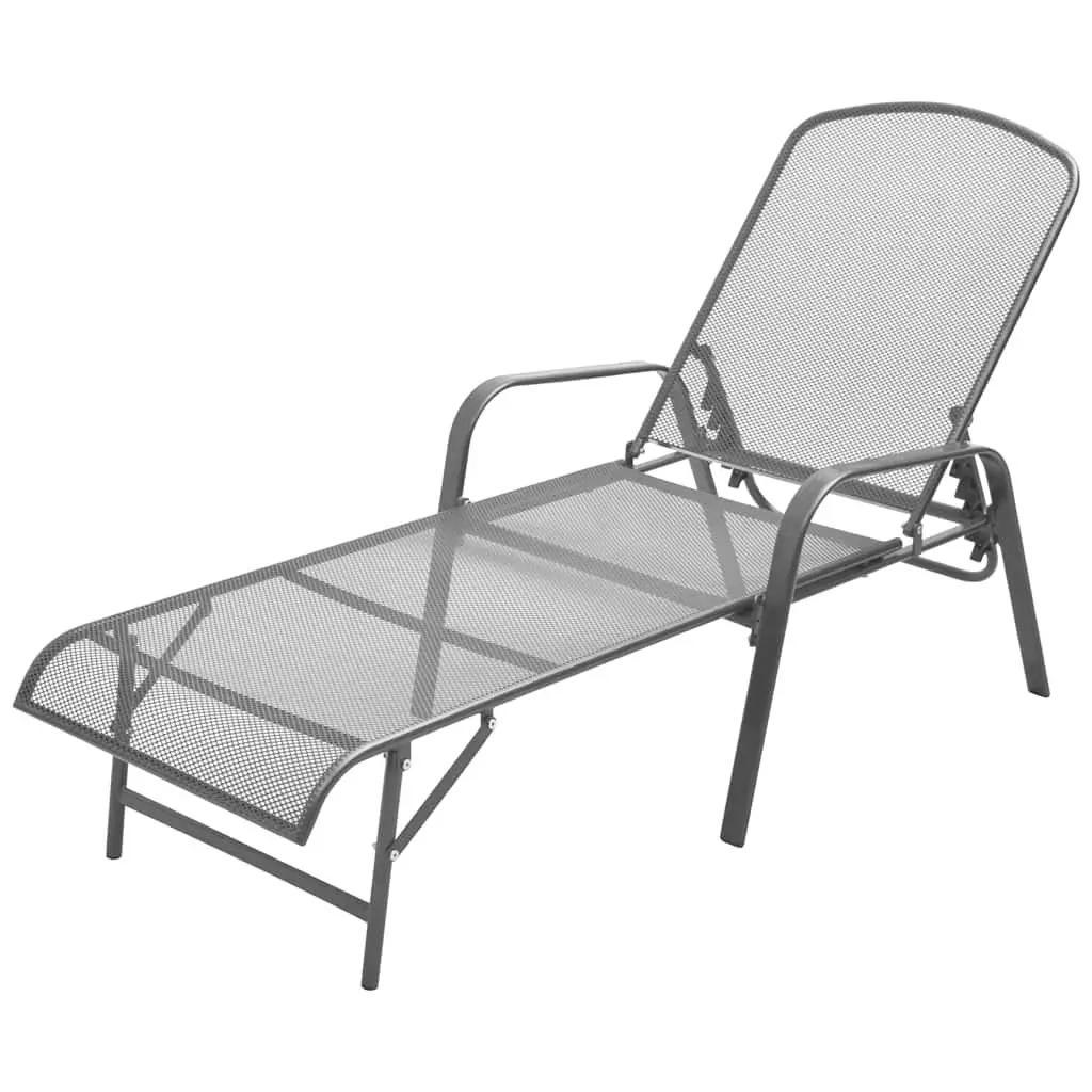 Sun Loungers Set 2 pcs with Folding Table Steel Mesh Anthracite Outdoor Seating