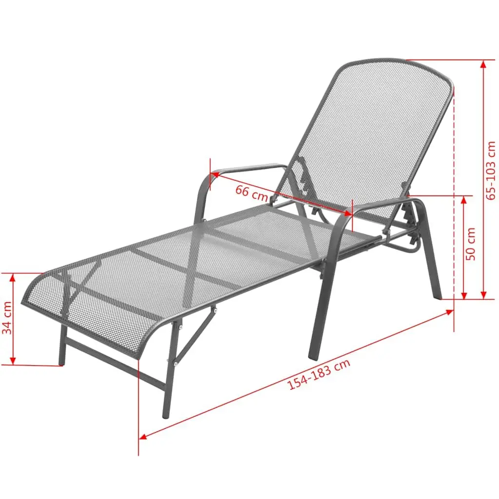Sun Loungers Set 2 pcs with Folding Table Steel Mesh Anthracite Outdoor Seating