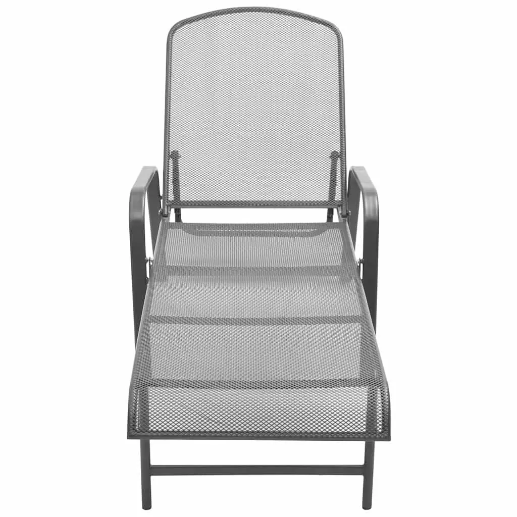 Sun Loungers Set 2 pcs with Folding Table Steel Mesh Anthracite Outdoor Seating
