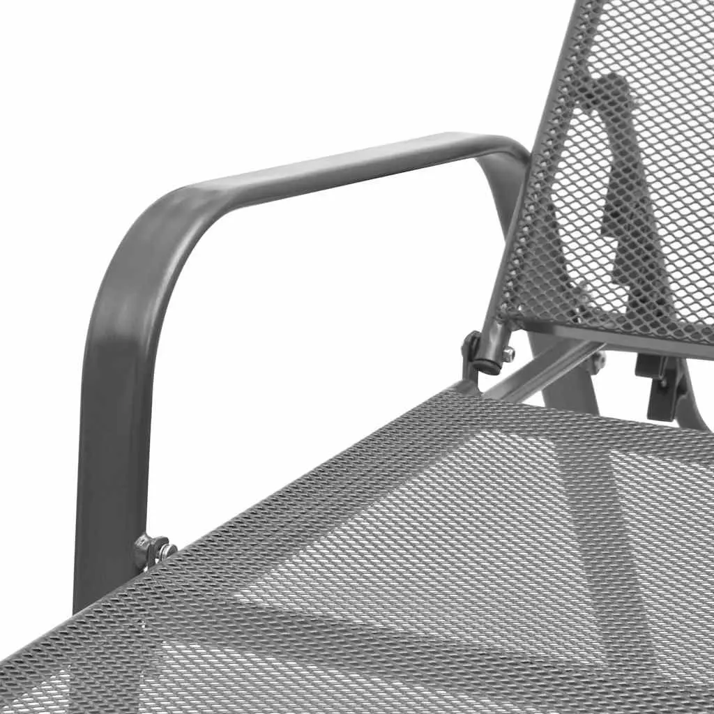 Sun Loungers Set 2 pcs with Folding Table Steel Mesh Anthracite Outdoor Seating