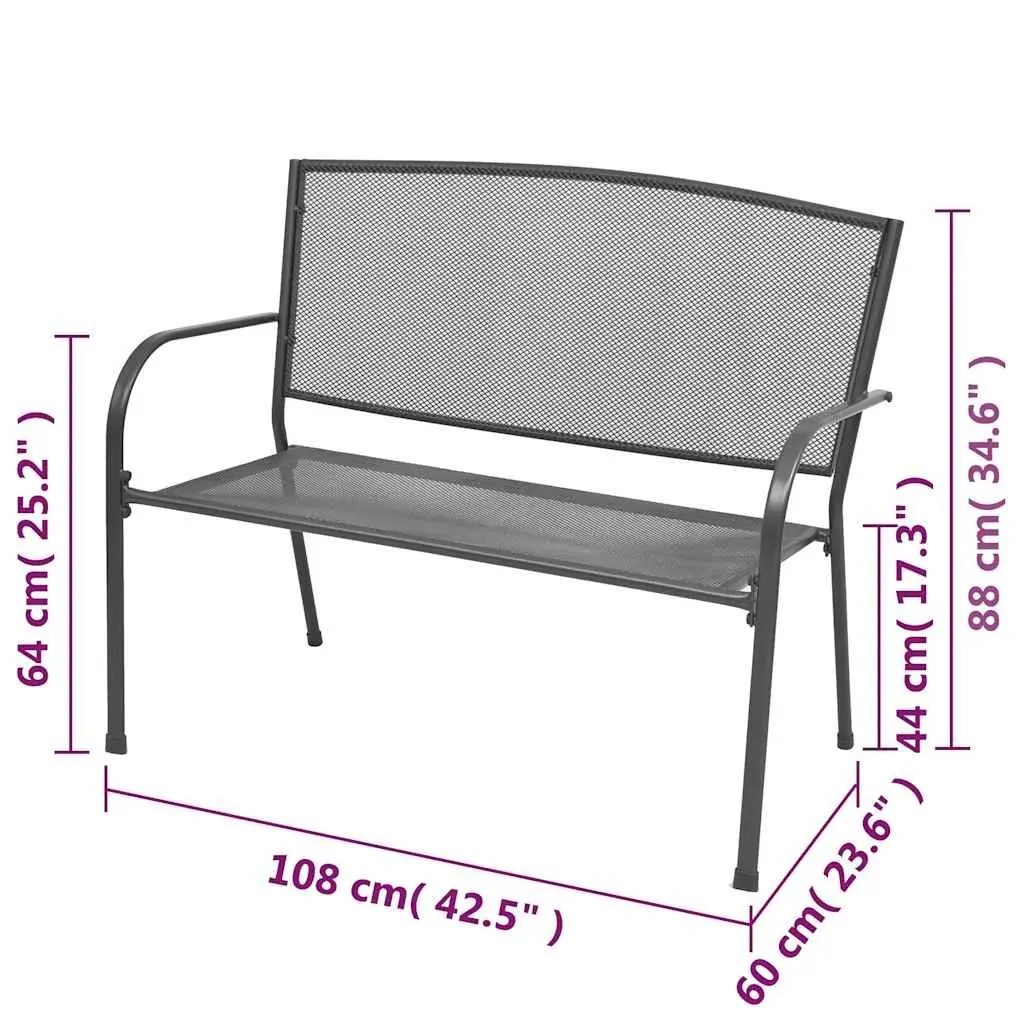 Garden Bench Steel Mesh 108cm Anthracite Patio Seating Industrial Style