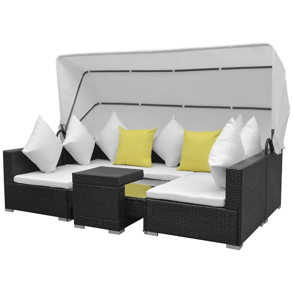7 Piece Outdoor Rattan Sofa Set with Canopy Black Modular Patio