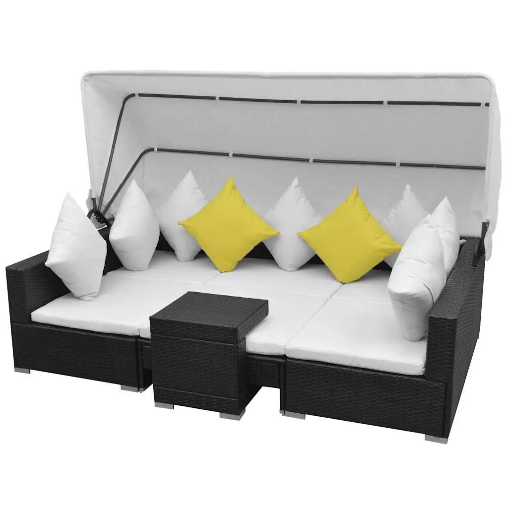 7 Piece Outdoor Rattan Sofa Set with Canopy Black Modular Patio