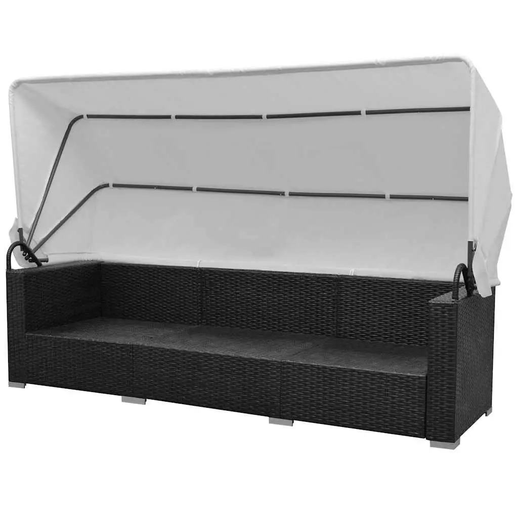 7 Piece Outdoor Rattan Sofa Set with Canopy Black Modular Patio
