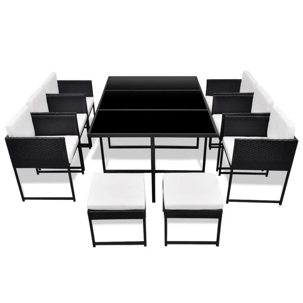 Outdoor Dining Set 11 Piece Rattan Garden Furniture Table Chairs Stools Cushions