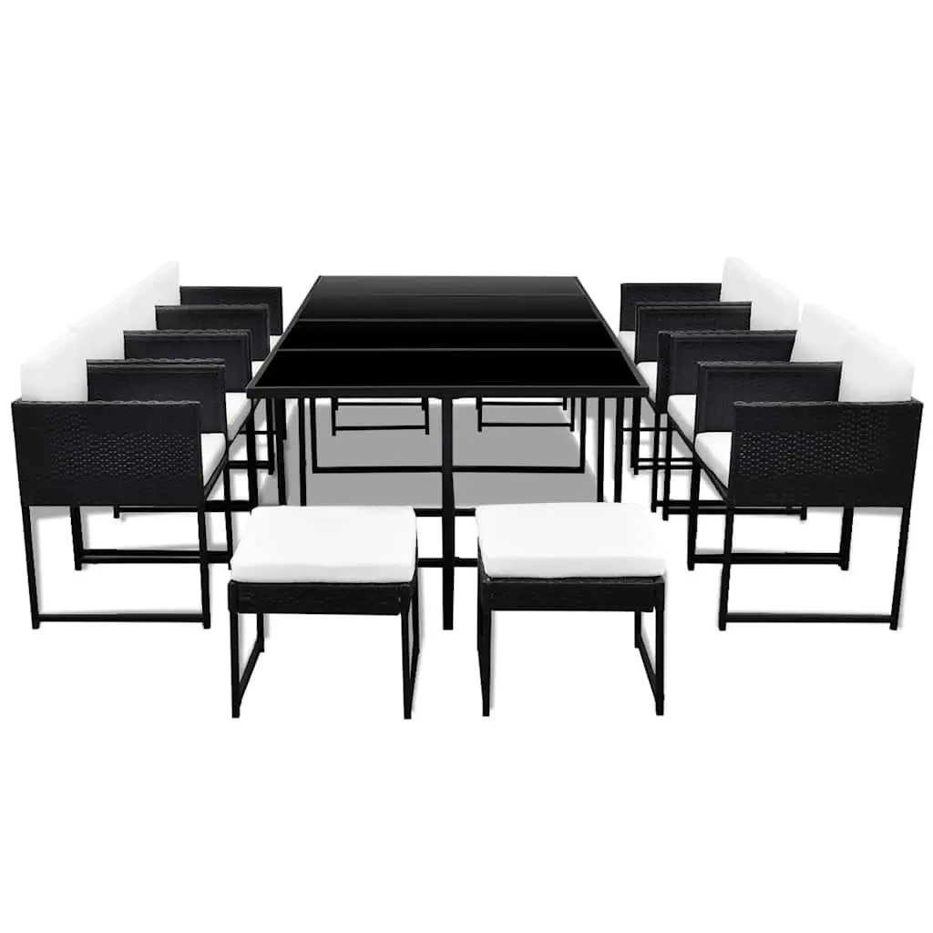 Garden Furniture Set 13 Piece Rattan Outdoor Dining Table Black Chairs Stools