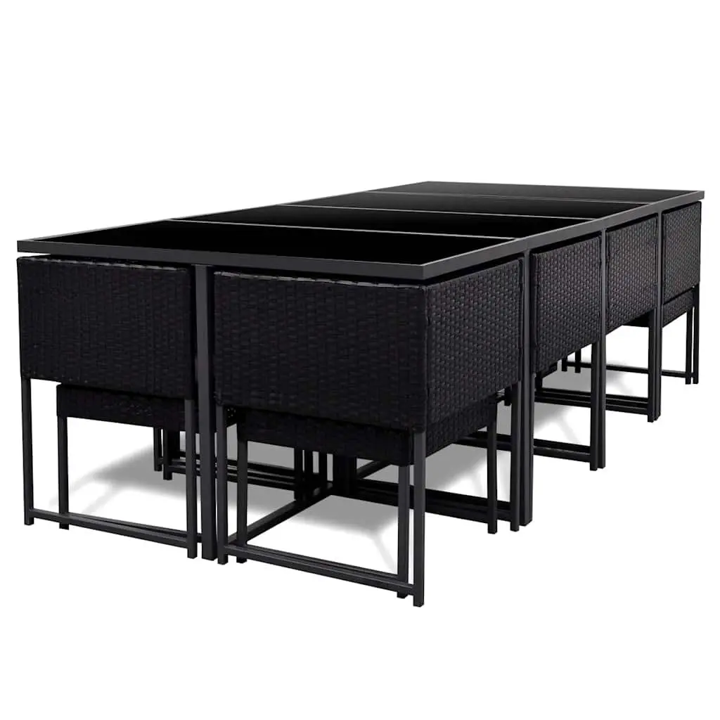 Garden Furniture Set 13 Piece Rattan Outdoor Dining Table Black Chairs Stools